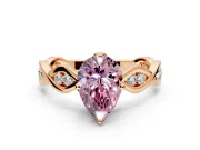 Solitaire Engagement Ring Setting for Fancy Pink Pear-Shaped Center with Accented Twist Band and Leaf Prong Head in Rose Gold
