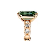 Solitaire Engagement Ring Setting for Fancy Green Emerald Cut Center with Bezel-Dot Beaded Band and Prong Head in Rose Gold