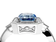 Halo Engagement Ring Setting for Fancy Blue Radiant Cut Center with Milgrain Rim, Pave Band and Prong Head in Sterling Silver