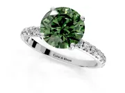 Solitaire Engagement Ring Setting for Fancy Green Round Cut Center with Micro Pave Band and Prong Head in White Gold