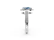 Milgrain Halo Engagement Ring Setting for Fancy Blue Pear-Shaped Center with Three-Sided Pave Band and Prong Head in Sterling Silver