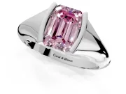 Tension Engagement Ring Setting for Fancy Pink Emerald Cut Center with Wide Tapered Band and Tension Head in Sterling Silver