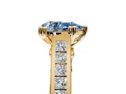 Solitaire Engagement Ring Setting for Fancy Blue Pear-Shaped Center with Channel Band and Double Claw Prong Head in Yellow Gold