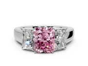 3 Stone Engagement Ring Setting for Fancy Pink Radiant Cut Center with Raised Basket Heads and Prong Head in White Gold