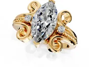 Solitaire Engagement Ring Setting for Marquise Center with Twisted Band and Scroll Prong Head in Yellow Gold