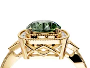Halo Engagement Ring Setting for Fancy Green Round Cut Center with Milgrain Rim, Pave Band and Prong Head in Yellow Gold