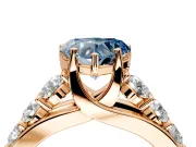 Solitaire Engagement Ring Setting for Fancy Blue Heart-Shaped Center with Graduated Shared Prongs and Prong Head in Rose Gold
