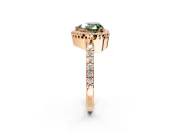 Halo Engagement Ring Setting for Fancy Green Heart-Shaped Center with Inner Milgrain Border and Prong Head in Rose Gold