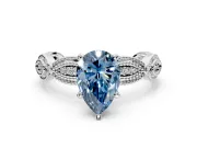 Solitaire Engagement Ring Setting for Fancy Blue Pear-Shaped Center with Marquise Panel Band and Prong Head in Platinum