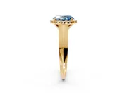 Halo Engagement Ring Setting for Fancy Blue Oval Center with Knife Ridge Cathedral Band and Prong Head in Yellow Gold