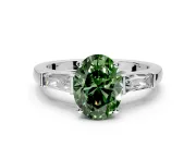 3 Stone Engagement Ring Setting for Fancy Green Oval Center with Tapered Baguettes, Plain Band and Prong Head in Platinum