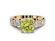 Solitaire Engagement Ring Setting for Fancy Yellow Cushion Cut Center with Graduated Shared Prongs and Prong Head in Yellow Gold