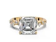 Solitaire Engagement Ring Setting for Asscher Cut Center with Trailing Leaf Accent Band and Prong Head in Yellow Gold