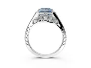 Cathedral Engagement Ring Setting for Fancy Blue Princess Cut Center with Antique-Style Pave Band and Prong Head in Platinum