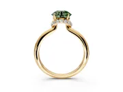 Hidden Halo Engagement Ring Setting for Fancy Green Round Cut Center with Plain Rounded Band and Prong Head in Yellow Gold