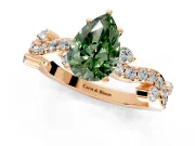 Solitaire Engagement Ring Setting for Fancy Green Pear-Shaped Center with Bar-Station Pave Twist and Prong Head in Rose Gold