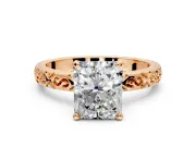 Solitaire Engagement Ring Setting for Radiant Cut Center with Scrollwork Band and Prong Head in Rose Gold
