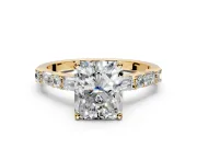 Baguette Engagement Ring Setting for Radiant Cut Center with Alternating Bar-Set Band and Prong Head in Yellow Gold