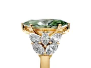 Leaf Cluster Engagement Ring Setting for Fancy Green Marquise Center with Marquise Accents and Prong Head in Yellow Gold