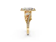 Milgrain Halo Engagement Ring Setting for Marquise Center with Shoulder Bezels and Prong Head in Yellow Gold
