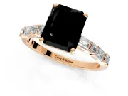 Baguette Engagement Ring Setting for Fancy Black Radiant Cut Center with Alternating Bar-Set Band and Prong Head in Rose Gold
