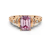 Solitaire Engagement Ring Setting for Fancy Pink Emerald Cut Center with Filigree Band and Prong Head in Rose Gold