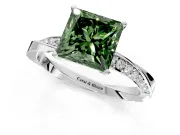 Side Accent Engagement Ring Setting for Fancy Green Princess Cut Center with Accent Shoulders and Prong Head in Sterling Silver