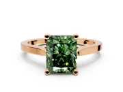 Solitaire Engagement Ring Setting for Fancy Green Radiant Cut Center with Tapered Shoulders and Prong Head in Rose Gold