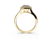 Halo Engagement Ring Setting for Asscher Cut Center with Pave Accents, Heart Basket and Prong Head in Yellow Gold