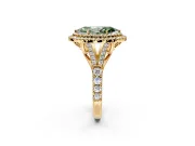 Double Halo Engagement Ring Setting for Fancy Green Marquise Center with Narrow Pave Split Shank and Prong Head in Yellow Gold
