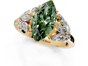 Leaf Cluster Engagement Ring Setting for Fancy Green Marquise Center with Marquise Accents and Prong Head in Yellow Gold