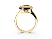 Halo Engagement Ring Setting for Fancy Green Asscher Cut Center with Milgrain Pave Band and Bezel Head in Yellow Gold