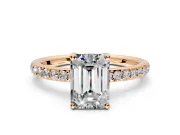 Solitaire Engagement Ring Setting for Emerald Cut Center with Fine Pave Band and Prong Head in Rose Gold