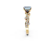 Solitaire Engagement Ring Setting for Fancy Blue Asscher Cut Center with Bar-Station Pave Twist and Prong Head in Yellow Gold