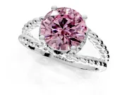 Halo Engagement Ring Setting for Fancy Pink Round Cut Center with Rope Twist Split Shank and Prong Head in Sterling Silver