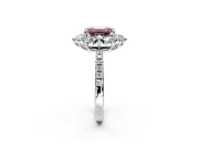 Floral Halo Engagement Ring Setting for Fancy Pink Emerald Cut Center with Pave Accents and Prong Head in Sterling Silver