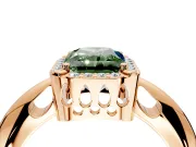 Halo Engagement Ring Setting for Fancy Green Radiant Cut Center with Tapered Plain Band and Prong Head in Rose Gold