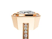 Halo Engagement Ring Setting for Asscher Cut Center with Milgrain Halo, Pave Band and Prong Head in Rose Gold