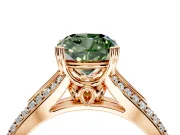 Solitaire Engagement Ring Setting for Fancy Green Cushion Cut Center with Pave Rail Split Shank and Prong Head in Rose Gold
