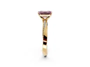 Side Accent Engagement Ring Setting for Fancy Pink Emerald Cut Center with Accent Shoulders and Prong Head in Yellow Gold