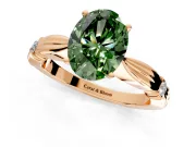 Solitaire Engagement Ring Setting for Fancy Green Oval Center with Carved Leaf Shoulders and Prong Head in Rose Gold