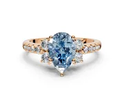 Paired Accent Engagement Ring Setting for Fancy Blue Pear-Shaped Center with Pave Band and Prong Head in Rose Gold