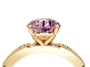 Solitaire Engagement Ring Setting for Fancy Pink Round Cut Center with Milgrain-Edged Pave Band and Prong Head in Yellow Gold