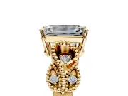 Leaf Engagement Ring Setting for Emerald Cut Center with Milgrain Accent Band and Prong Head in Yellow Gold