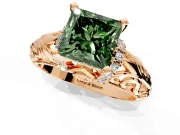 Solitaire Engagement Ring Setting for Fancy Green Princess Cut Center with Filigree Accent Basket and Prong Head in Rose Gold