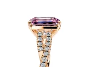 Solitaire Engagement Ring Setting for Fancy Pink Emerald Cut Center with Twisted Pave Split Shank and Prong Head in Rose Gold