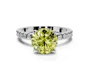 Solitaire Engagement Ring Setting for Fancy Yellow Round Cut Center with Fine Pave Band and Claw Prong Head in Platinum