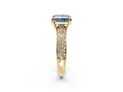 Solitaire Engagement Ring Setting for Fancy Blue Princess Cut Center with Multi-Row Pave Accents and Basket Head in Yellow Gold
