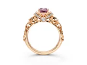 Solitaire Engagement Ring Setting for Fancy Pink Emerald Cut Center with Filigree Band and Prong Head in Rose Gold
