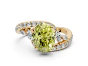 Solitaire Engagement Ring Setting for Fancy Yellow Oval Center with Pave Bypass Twist Band and Prong Head in Yellow Gold